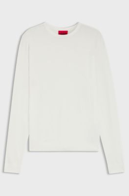 Regular-fit knitted sweater with crew neckline, Natural