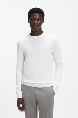 Regular-fit knitted sweater with crew neckline, Natural