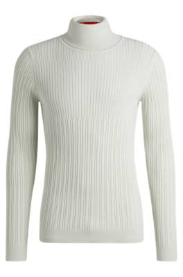 Shop Hugo Ribbed Rollneck Sweater In Cotton And Wool In 내추럴