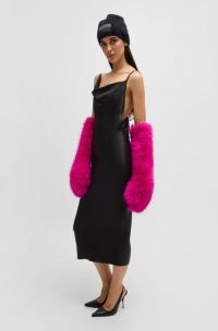 NAOMI x BOSS cocktail dress with asymmetric draped neckline, Black