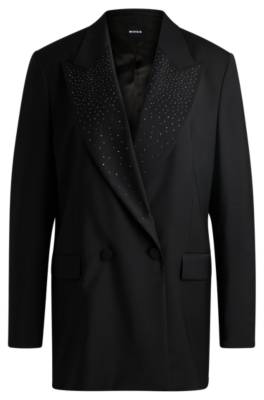 HUGO BOSS RELAXED-FIT BLAZER WITH CRYSTAL-STUDDED LAPELS 