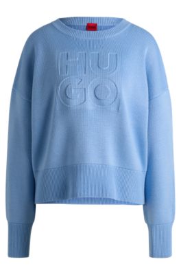 Relaxed-fit sweater with embossed logo, Light Blue