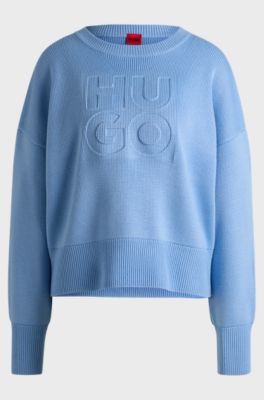 Relaxed-fit sweater with embossed logo, Light Blue
