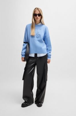 Relaxed-fit sweater with embossed logo, Light Blue
