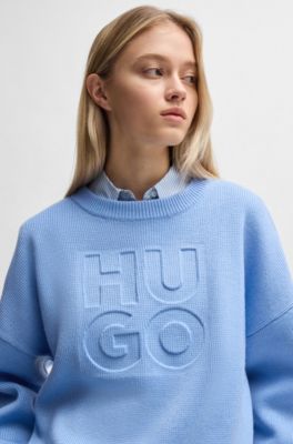 Relaxed-fit sweater with embossed logo, Light Blue