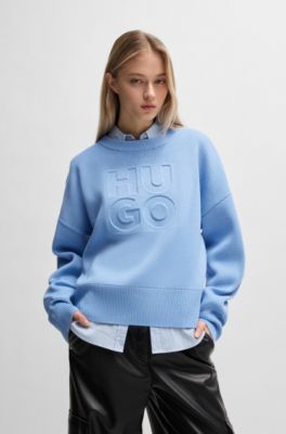 Relaxed-fit sweater with embossed logo, Light Blue
