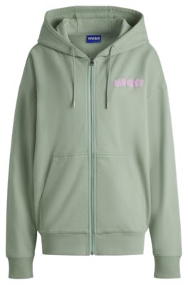 Cotton-terry zip-up hoodie with seasonal print, Light Green