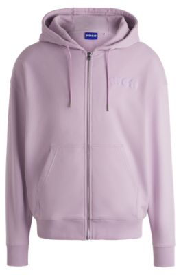 Cotton-terry zip-up hoodie with seasonal print, Light Purple