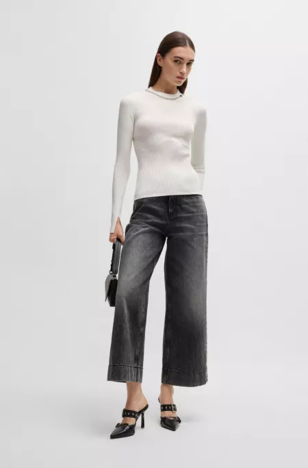 Mock-neck sweater with chain collar trim