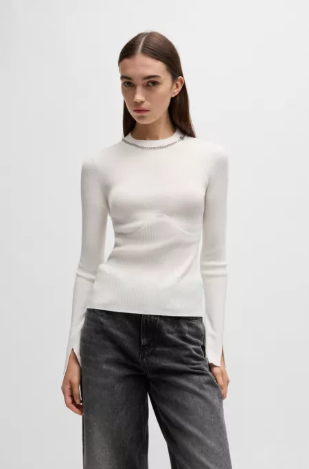 Mock-neck sweater with chain collar trim