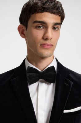 Bow tie in cotton velvet jacquard, Black