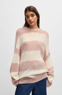 Jersey oversize fit con rayas anchas irregulares, Blanco / Pink