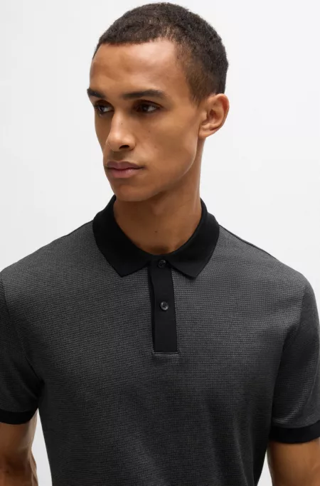 Mercerised-cotton polo shirt with micro pattern