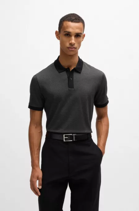 Mercerised-cotton polo shirt with micro pattern