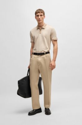 Mercerised-cotton polo shirt with micro pattern, Light Beige