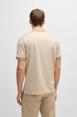 Mercerised-cotton polo shirt with micro pattern, Light Beige