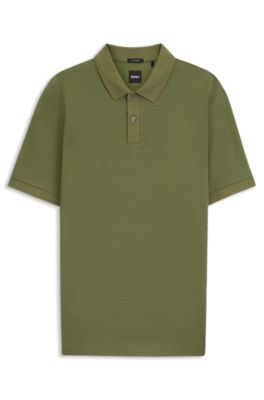 Mercerised-cotton polo shirt with micro pattern, Olive
