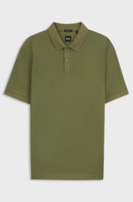 Mercerised-cotton polo shirt with micro pattern, Olive