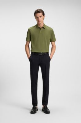 Mercerised-cotton polo shirt with micro pattern, Olive