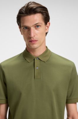 Mercerised-cotton polo shirt with micro pattern, Olive