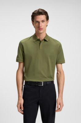 Mercerised-cotton polo shirt with micro pattern, Olive