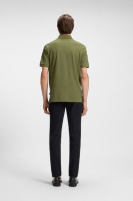 Mercerised-cotton polo shirt with micro pattern, Olive