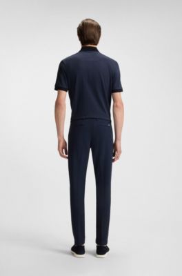 Mercerised-cotton polo shirt with micro pattern, Dark Blue