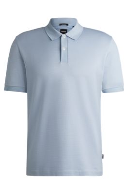Mercerised-cotton polo shirt with micro pattern, Light Blue