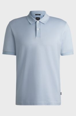 Mercerised-cotton polo shirt with micro pattern, Light Blue