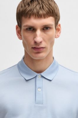 Mercerised-cotton polo shirt with micro pattern, Light Blue