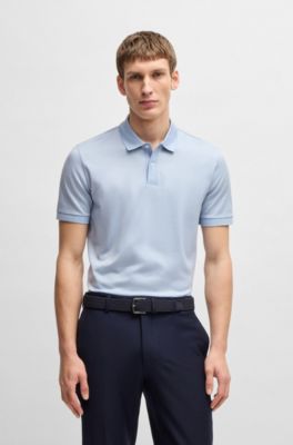 Mercerised-cotton polo shirt with micro pattern, Light Blue