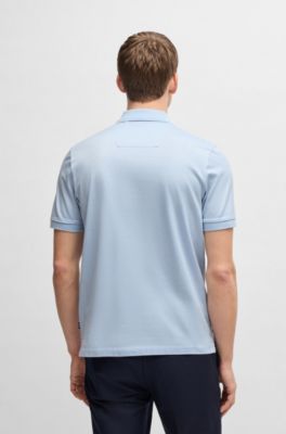 Mercerised-cotton polo shirt with micro pattern, Light Blue
