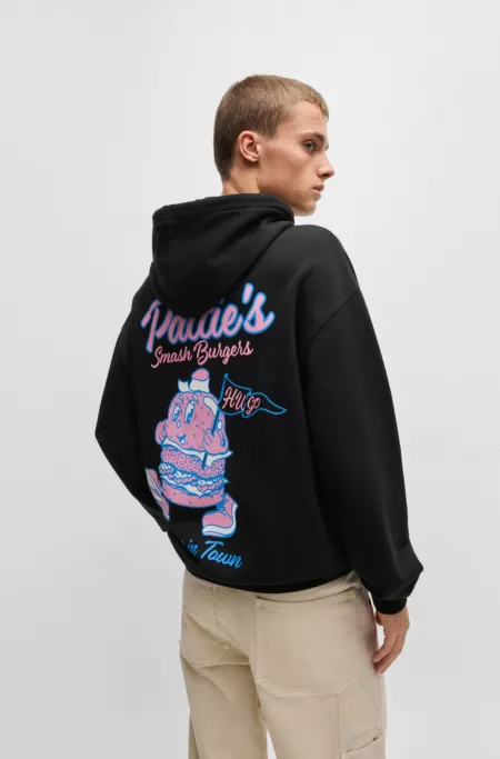 Cotton-terry hoodie with street-food graphics