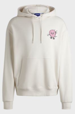 Cotton-terry hoodie with street-food graphics, Natural