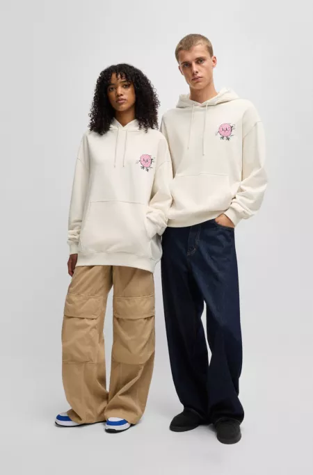 Cotton-terry hoodie with street-food graphics