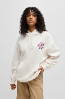 Sweat &agrave; capuche en molleton de coton avec motifs graphiques street food, Naturel