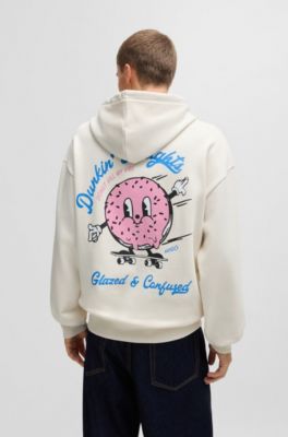 Cotton-terry hoodie with street-food graphics, Natural