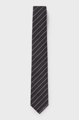Silk-jacquard tie with diagonal stripes, Black