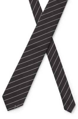 Silk-jacquard tie with diagonal stripes, Black