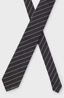 Silk-jacquard tie with diagonal stripes, Black