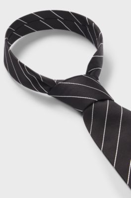 Silk-jacquard tie with diagonal stripes, Black