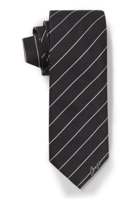 Silk-jacquard tie with diagonal stripes, Black