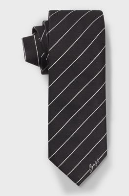 Silk-jacquard tie with diagonal stripes, Black