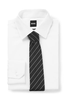 Silk-jacquard tie with diagonal stripes, Black