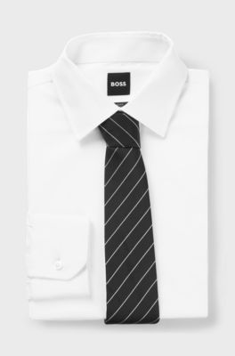 Silk-jacquard tie with diagonal stripes, Black