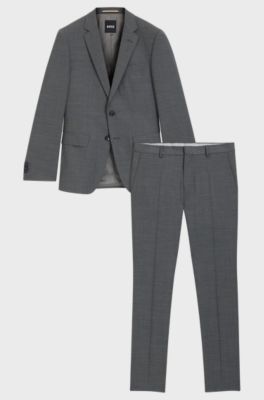 Slim-fit suit in a micro-patterned wool blend, Light Grey