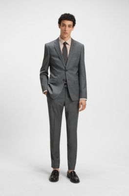 Slim-fit suit in a micro-patterned wool blend, Light Grey