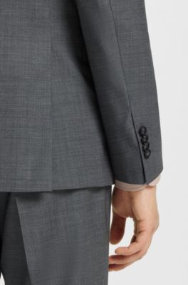 Jakkes&aelig;t med slim fit i mikrom&oslash;nstret uldblanding, Lysegr&aring;