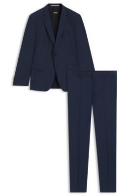 Slim-fit suit in a micro-patterned wool blend, Blue
