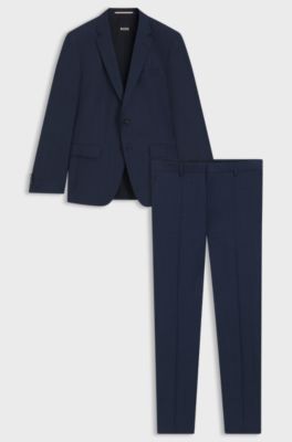 Slim-fit pak van een wolmix met microdessin, Blauw